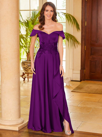 プラムブライダルマザードレス Vネック ノースリーブ スプリットフロント Aライン ゲストドレス 結婚式用