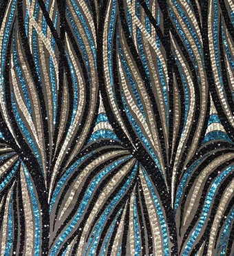 Azzuro/Celeste Multicolor stampa Mesh Raso Prom Dress   Abiti per Ospiti di Matrimonio