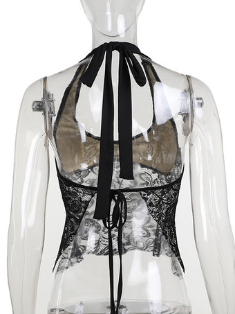 クラブウェア トップス トレンディ ホルター レース ノースリーブ バックレス レース