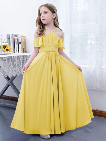 JonquilleRobe cortège enfant robe cérémonie fille à bretelle zip sur dos jupe plissée