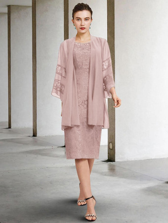 サーモンピンク花嫁の母のためのパーティー ドレス ジュエル ネック ノースリーブ A ライン レース ウェディング ゲスト ドレス 自由なカスタマイズ