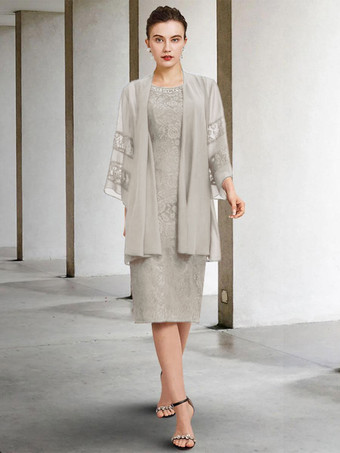 ライトグレー花嫁の母のためのパーティー ドレス ジュエル ネック ノースリーブ A ライン レース ウェディング ゲスト ドレス 自由なカスタマイズ