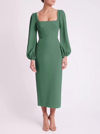 グリーン ブライダルマザードレス スクエアネック 長袖 ショート丈 ティー丈 ゲストドレス 結婚式用