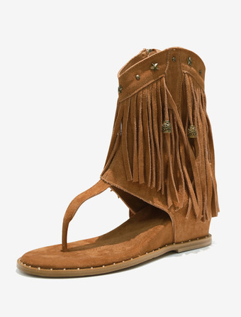 Sandales plates Boho tongs bottines Bohomia avec glands