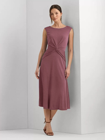 オーバーンマザードレス ジュエルネック ノースリーブ ショート プリーツ ウェディングゲストドレス