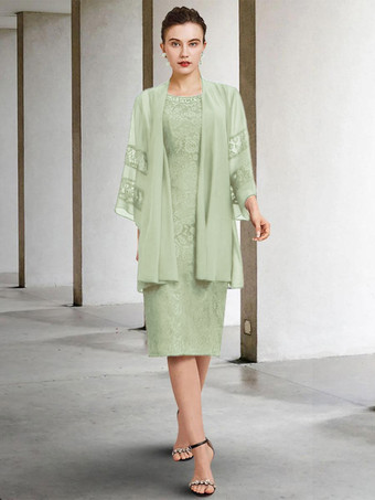 パステルグリーン花嫁の母のためのパーティー ドレス ジュエル ネック ノースリーブ A ライン レース ウェディング ゲスト ドレス 自由なカスタマイズ