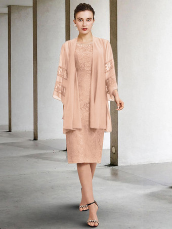 ソフトピンク花嫁の母のためのパーティー ドレス ジュエル ネック ノースリーブ A ライン レース ウェディング ゲスト ドレス 自由なカスタマイズ