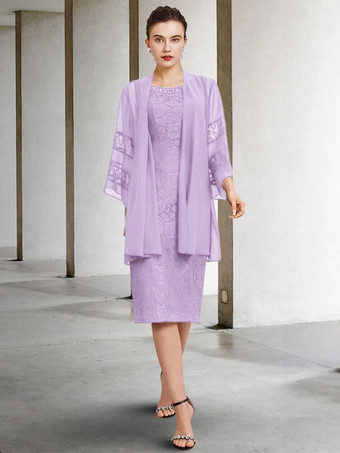 ラベンダー花嫁の母のためのパーティー ドレス ジュエル ネック ノースリーブ A ライン レース ウェディング ゲスト ドレス 自由なカスタマイズ