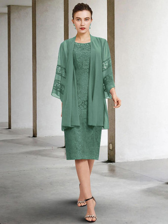 アーミーグリーン花嫁の母のためのパーティー ドレス ジュエル ネック ノースリーブ A ライン レース ウェディング ゲスト ドレス 自由なカスタマイズ