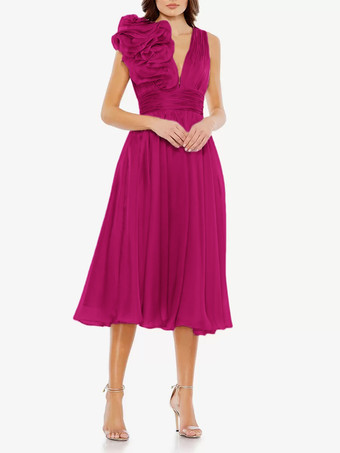 バービーブライダルマザードレス Vネック ノースリーブ Aライン プリーツ 膝丈 ゲストドレス 結婚式用