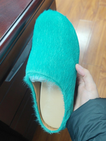 Pastel BlueWomen Winter Slippers Faux Fur Hair Round Toe slides
