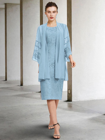 ベビーブルー花嫁の母のためのパーティー ドレス ジュエル ネック ノースリーブ A ライン レース ウェディング ゲスト ドレス 自由なカスタマイズ