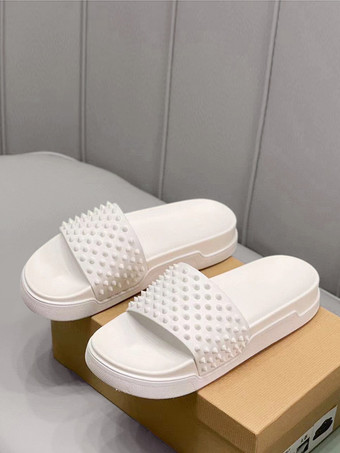 アイボリー ユニセックス フラットスパイク ビアンコ ブラック プラットフォーム スライドサンダル