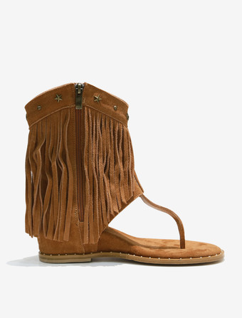 Sandales plates Boho tongs bottines Bohomia avec glands