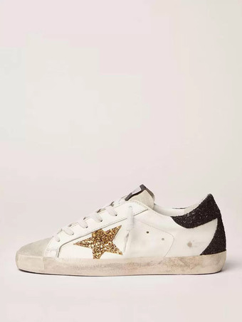 Hellgolden  Herren-Sneaker mit runder Zehenpartie und Schnürung Start-Print Glitzer Fersenlasche