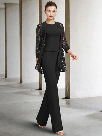 ブラック花嫁の母親のためのパーティードレス ジュエルネック 7分袖 Aライン レース 足首丈 結婚式用ゲストドレス 無料カスタマイズ