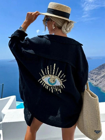 レディース カバーアップ アイプリント オーバーサイズ ビキニ ビーチカバーアップ