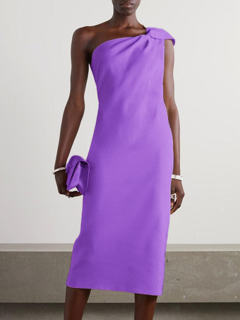 パープル ホワイトブライダルマザードレスワンショルダーノースリーブショートプリーツゲストドレス結婚式用無料カスタマイズ