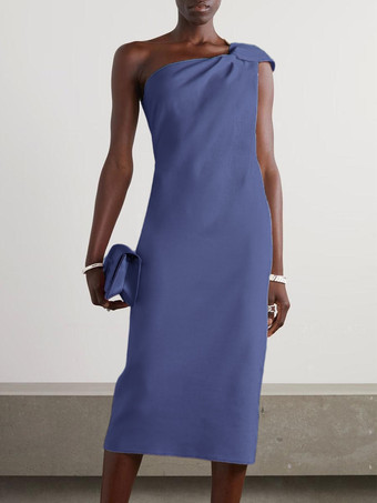 ロイヤパープルホワイトブライダルマザードレスワンショルダーノースリーブショートプリーツゲストドレス結婚式用無料カスタマイズ