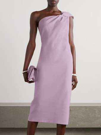 ライラック ホワイトブライダルマザードレスワンショルダーノースリーブショートプリーツゲストドレス結婚式用無料カスタマイズ