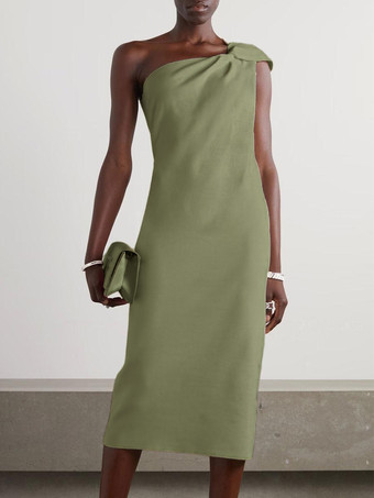 黄緑色ホワイトブライダルマザードレスワンショルダーノースリーブショートプリーツゲストドレス結婚式用無料カスタマイズ