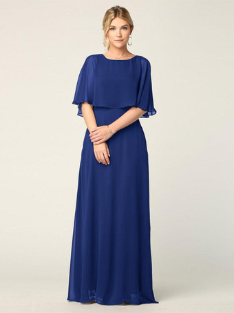 Navy BlueBridal Mother Dress Jewel Neck Half Sleeves A-Line Wedding Guest Dresses