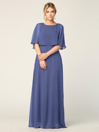 Royal PurpleBridal Mother Dress Jewel Neck Half Sleeves A-Line Wedding Guest Dresses