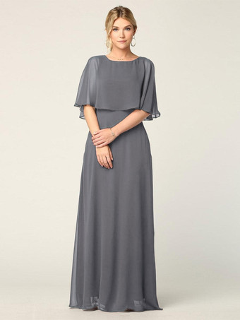 GrayBridal Mother Dress Jewel Neck Half Sleeves A-Line Wedding Guest Dresses