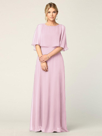 Soft PinkBridal Mother Dress Jewel Neck Half Sleeves A-Line Wedding Guest Dresses