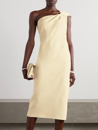 シャンパンホワイトブライダルマザードレスワンショルダーノースリーブショートプリーツゲストドレス結婚式用無料カスタマイズ