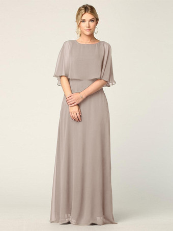 TaupeBridal Mother Dress Jewel Neck Half Sleeves A-Line Wedding Guest Dresses