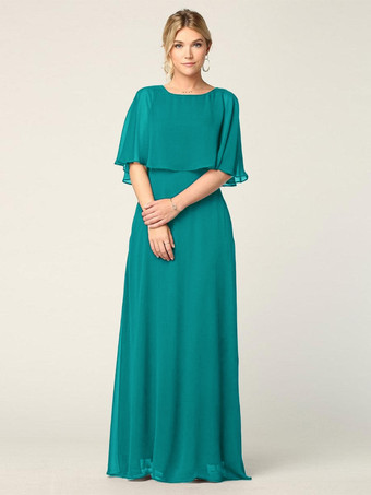 TealBridal Mother Dress Jewel Neck Half Sleeves A-Line Wedding Guest Dresses
