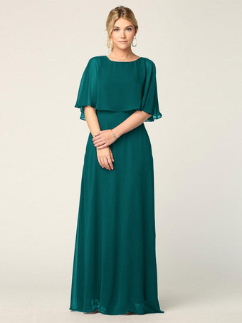 green Bridal Mother Dress Jewel Neck Half Sleeves A-Line Wedding Guest Dresses