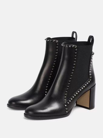 negro Botas Chelsea de tacón de bloque negras con tachuelas y punta redonda para mujer