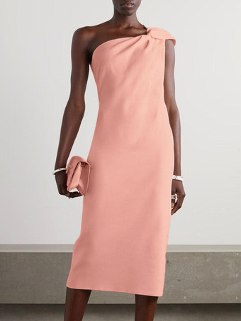 ホットピンクホワイトブライダルマザードレスワンショルダーノースリーブショートプリーツゲストドレス結婚式用無料カスタマイズ