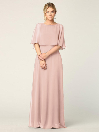 PeachBridal Mother Dress Jewel Neck Half Sleeves A-Line Wedding Guest Dresses