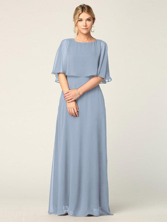 Illusion BlueBridal Mother Dress Jewel Neck Half Sleeves A-Line Wedding Guest Dresses