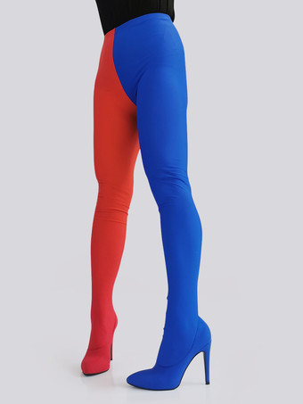 スプリットレディース ブラック パンツ シューズ 弾性 スティレット ヒール サイハイ ブーツ