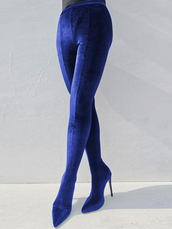 ブルー 女性の弾性パンツ靴スエード スティレット ヒール サイハイ ブーツ