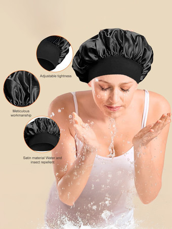 ブラック スリーピングキャップ ソリッドカラー ナイトボンネット ナチュラルヘア用