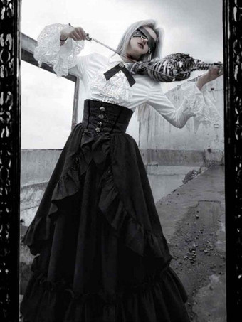 ゴスロリ SK フリル ジャガード ロリータ ロングスカート スカート ブラック