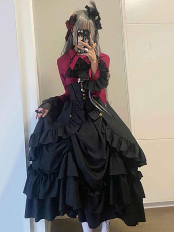 ゴスロリ SK フリル ジャガード ロリータ ロングスカート スカート ブラック