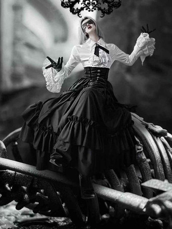 ゴスロリ SK フリル ジャガード ロリータ ロングスカート スカート ブラック