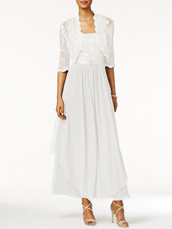 アイボリー花嫁のドレスの母2個ラインレース足首の長さのウェディングゲストドレス