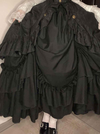 ゴスロリ SK フリル ジャガード ロリータ ロングスカート スカート ブラック