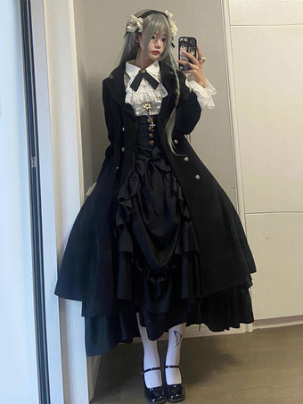 ゴスロリ SK フリル ジャガード ロリータ ロングスカート スカート ブラック