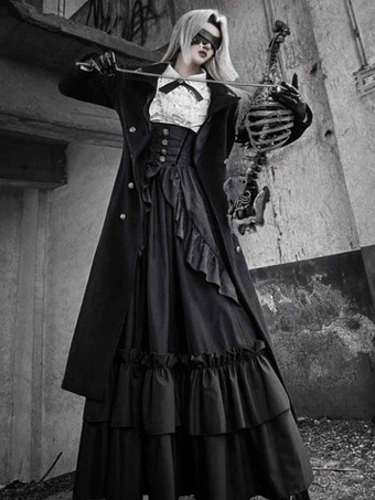 ゴスロリ SK フリル ジャガード ロリータ ロングスカート スカート ブラック