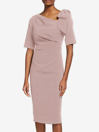 lotus roseRobe de mère de mariée robe d'invitée de mariage décolleté demi manches au genou