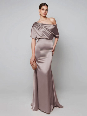 トープパーティードレス 花嫁の母用 ワンショルダー 半袖 Aライン ゲストドレス 結婚式用