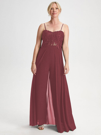 カベルネブライダルマザードレス 恋人ネック ノースリーブ ジャンプスーツ レース 結婚式のゲストドレス